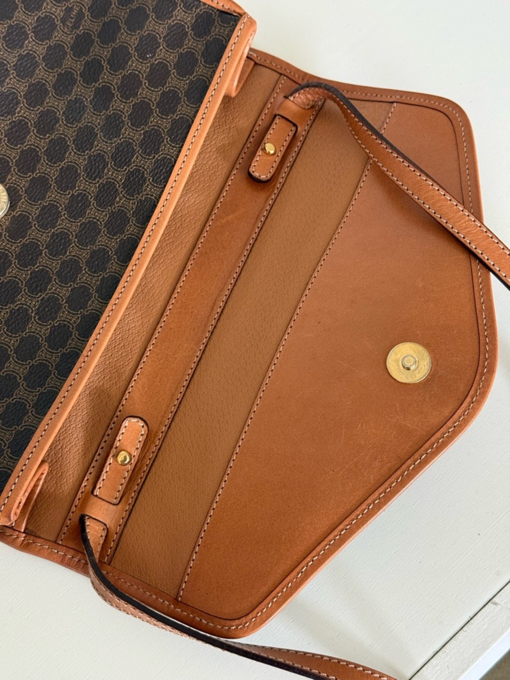 Celine Brown Macadam Canvas Messenger Bag with Tan Leather Trim - Picture 10 of 14